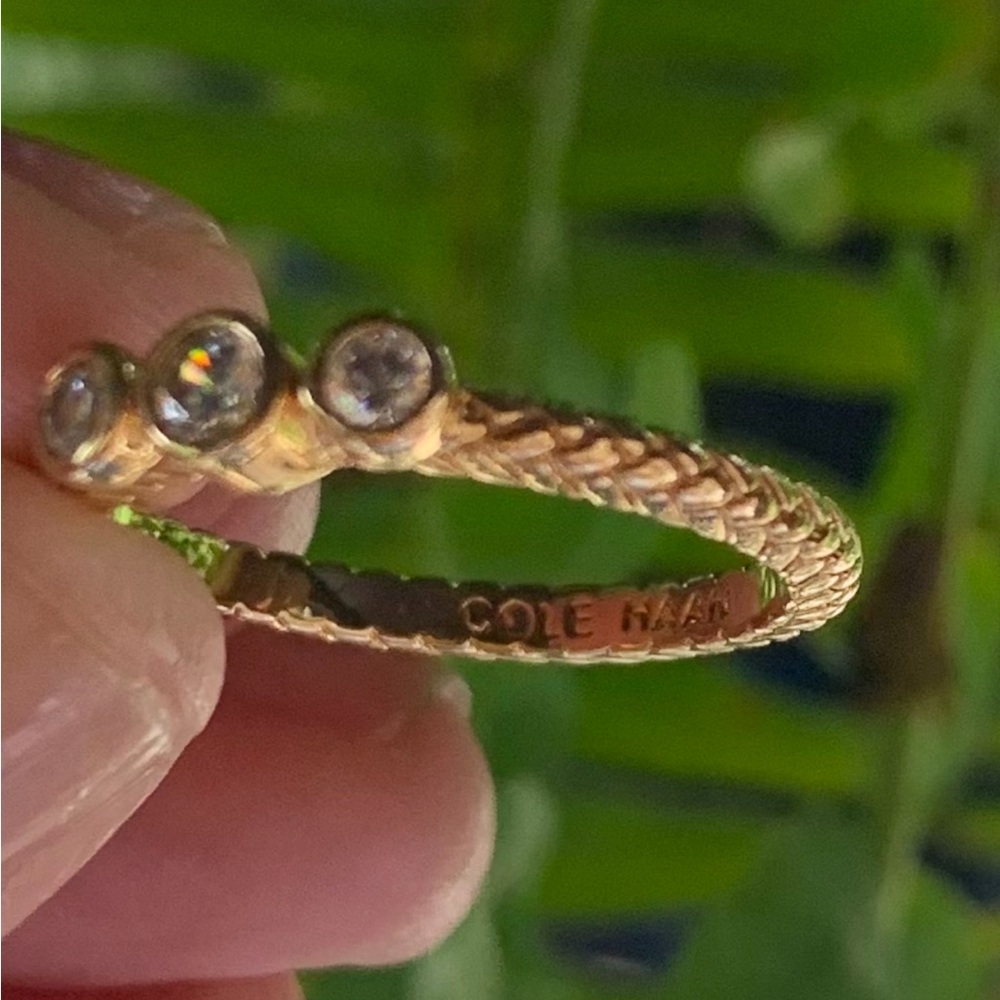 Cole Haan Gold Ring with Crystals size 7 braided band